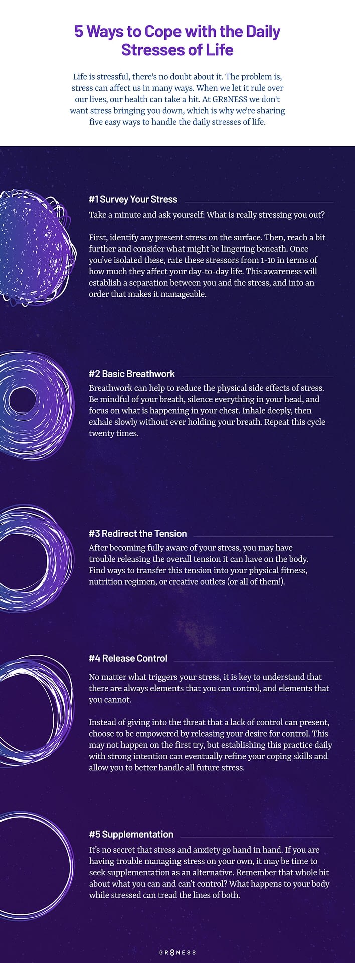 An infographic listing 5 ways to cope with daily stress