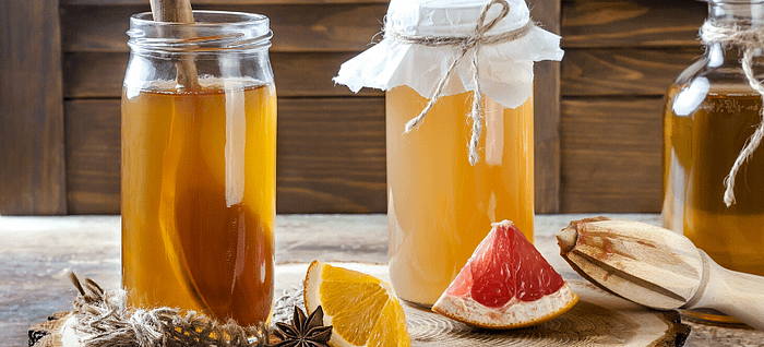 Asian effervescent tea known as Kombucha that improves gut help and digestion speed