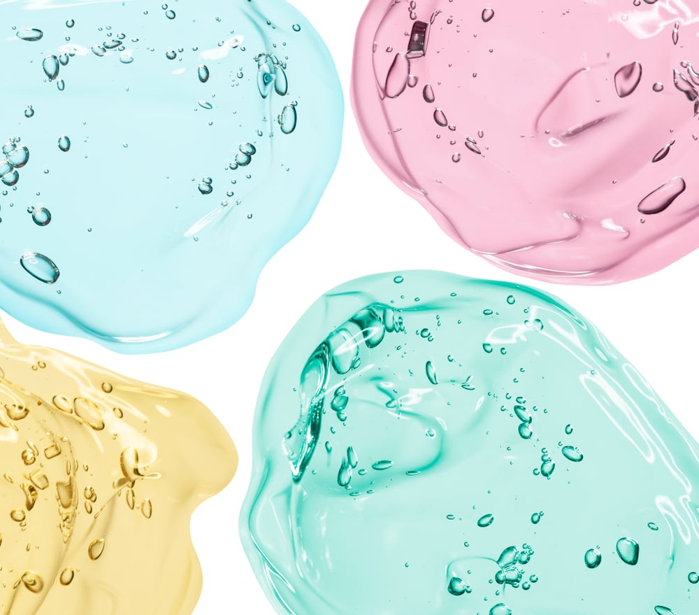 4 different colored globs of Hyaluronic Acid used in makeup
