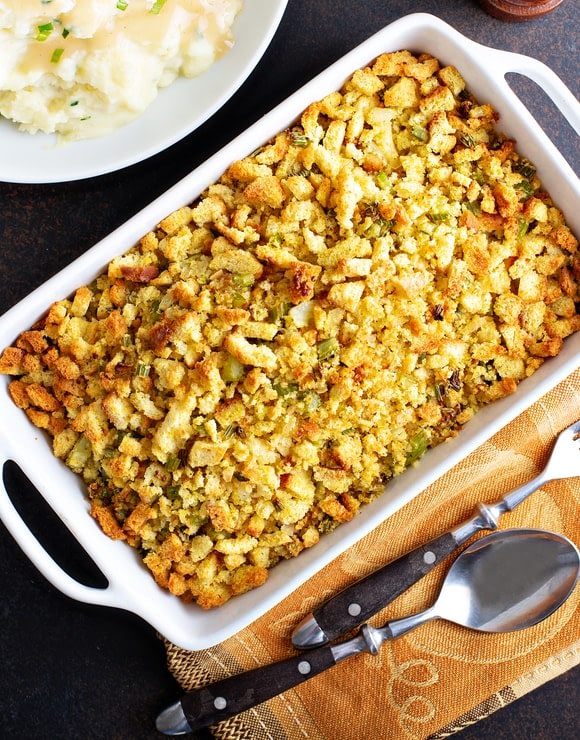 Healthy Holiday Stuffing packed with veggies and herbs