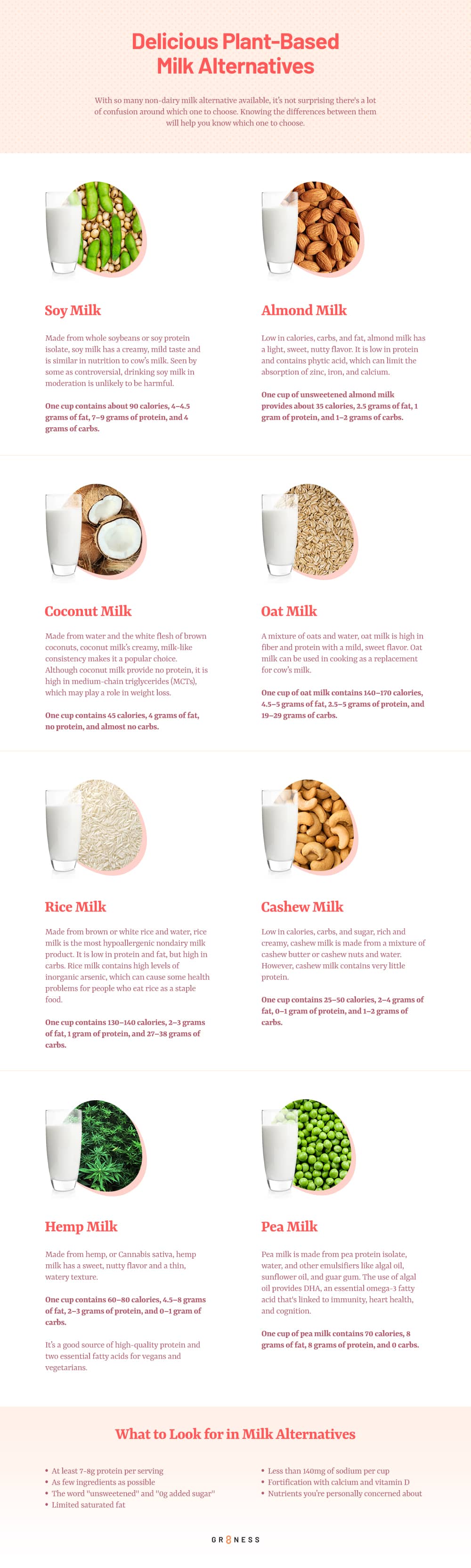 An infographic describing plant-based milk alternatives