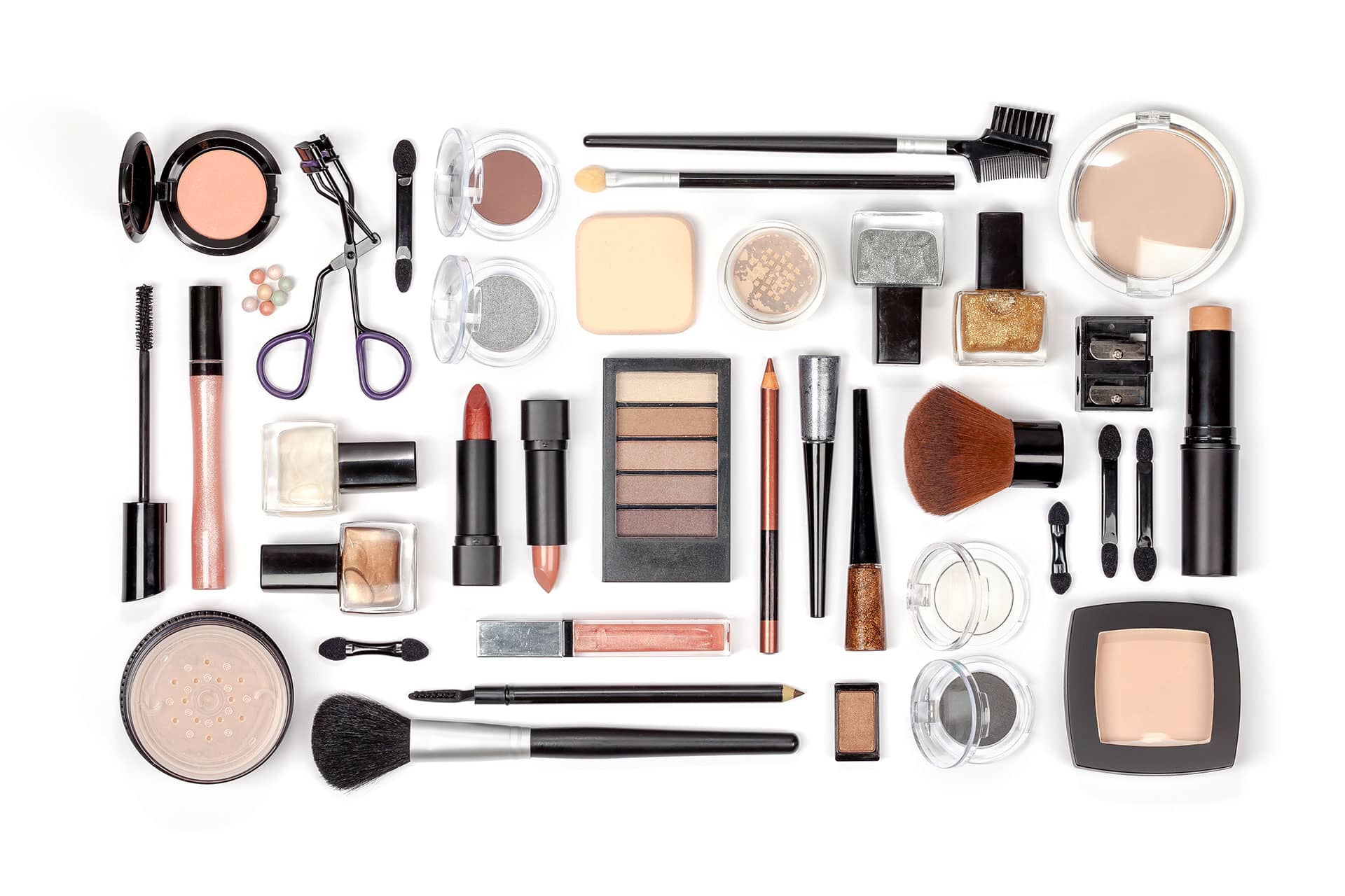 spread of different healthy makeup brands and tools