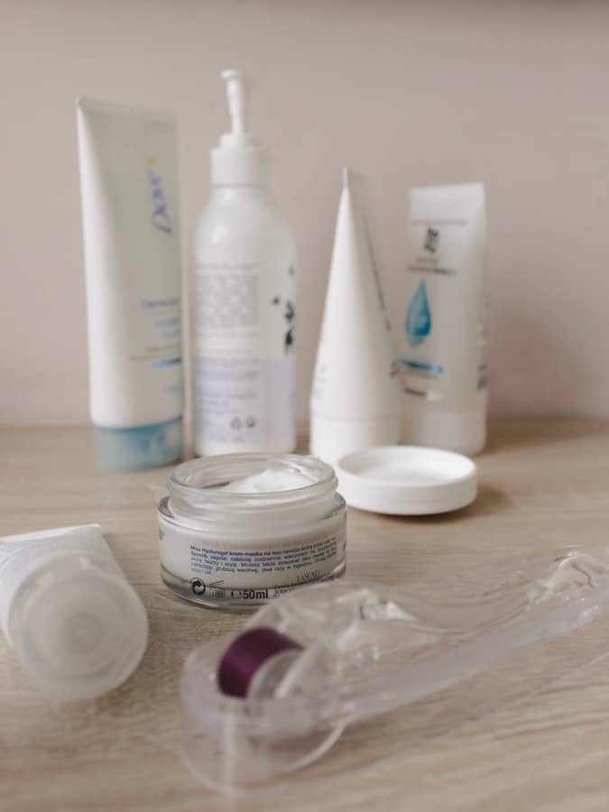 different skincare products used in a daily routine