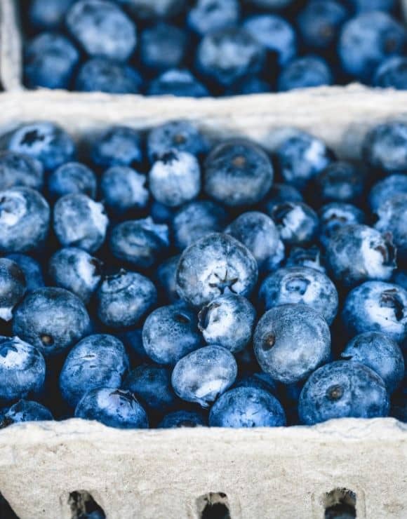 A up close shot of a carton of blueberries