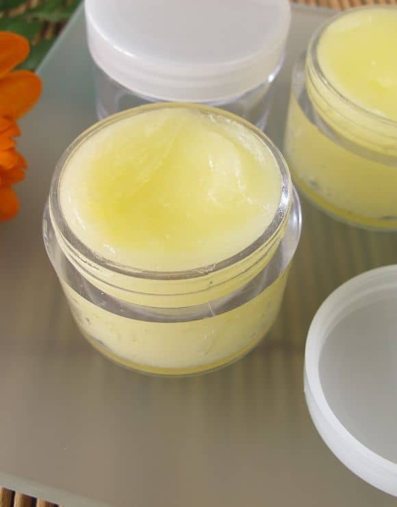 Creamy honey hemp lip balm ready for use