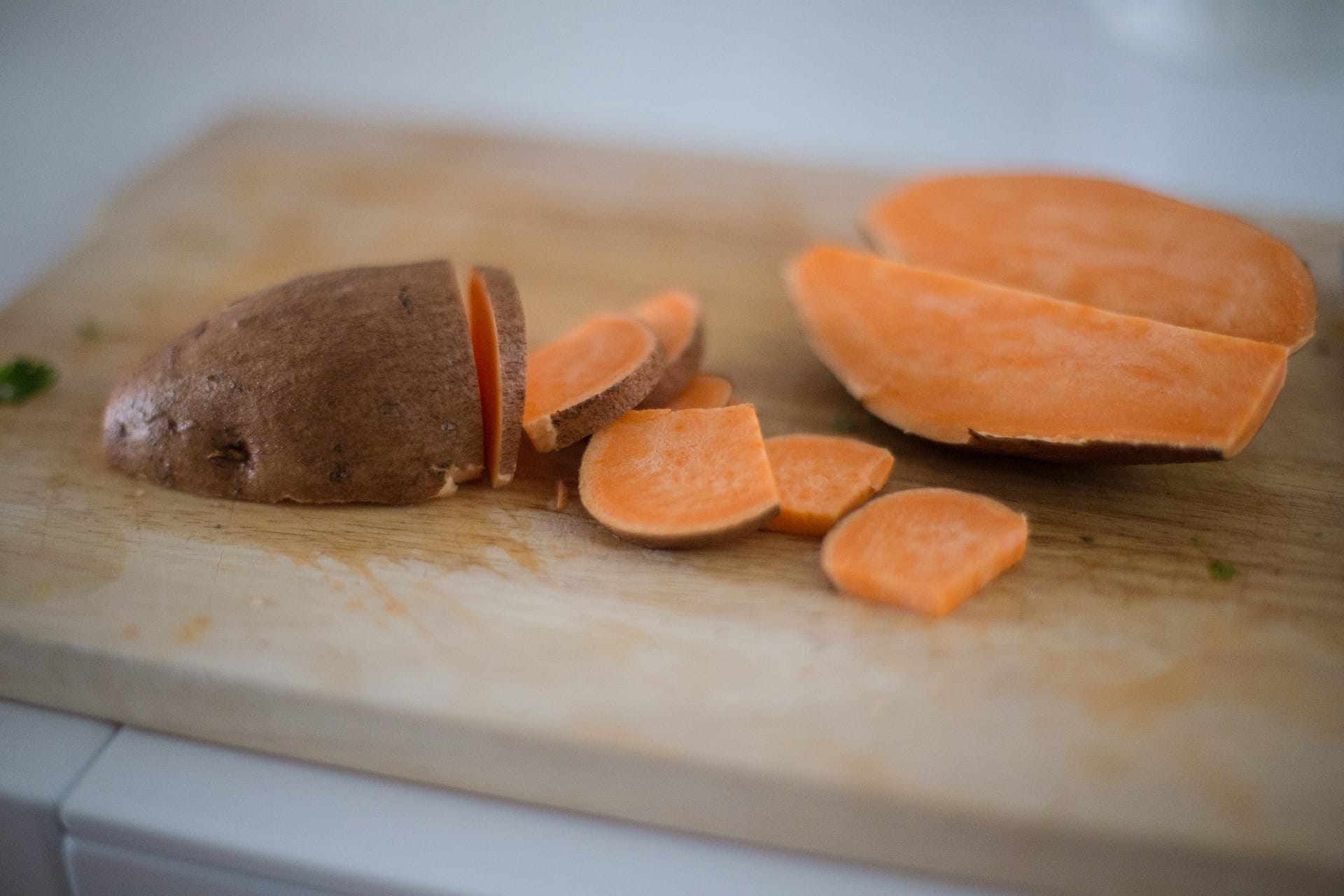A sliced sweet potato, healthy food for diabetics