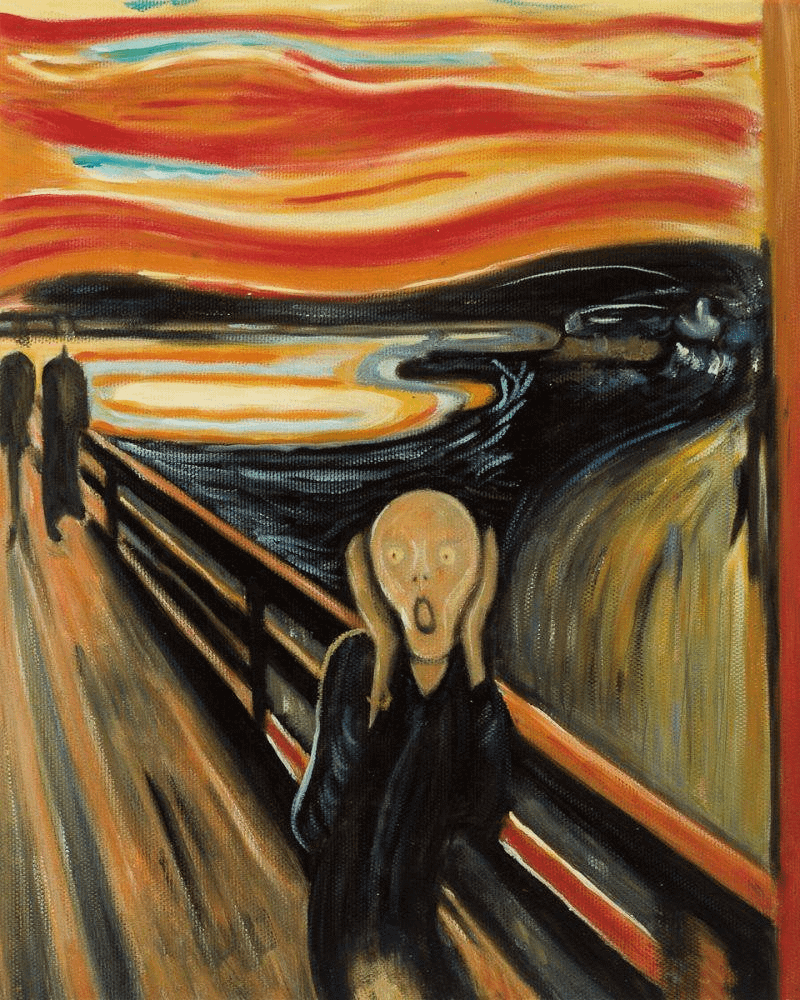 A painting of a person suffering in an uncaring environment