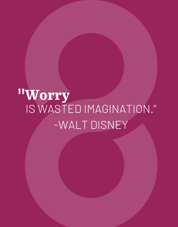 Worry is wasted imagination text on purple background