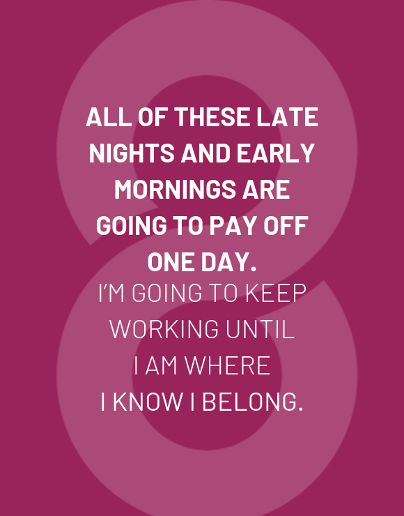 Quote about hard work paying off on purple background