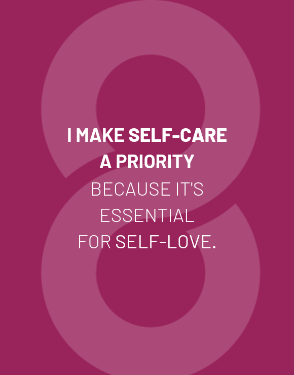 Quote about making self care a priority on purple background