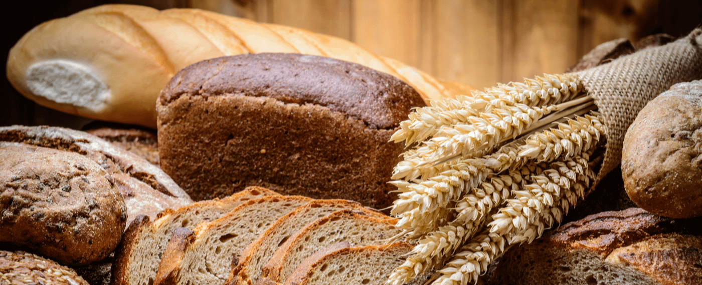 Different types of bread and grains