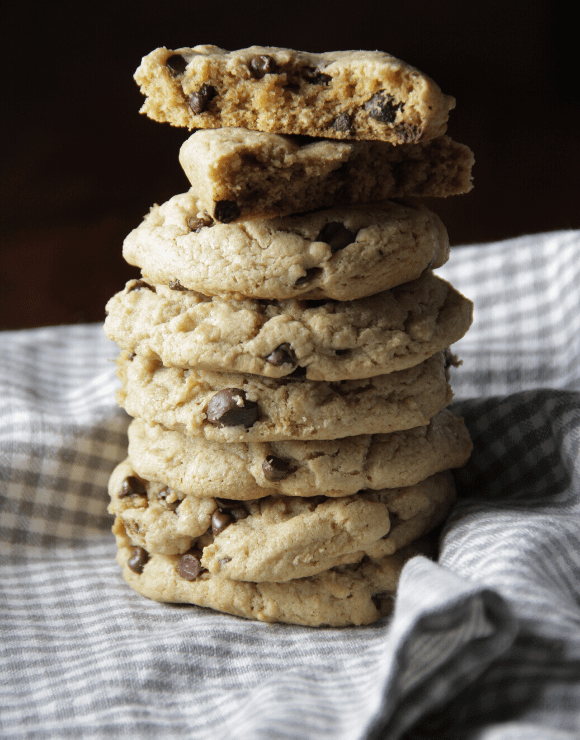A stack of chocolate chip cookies infused with cbd