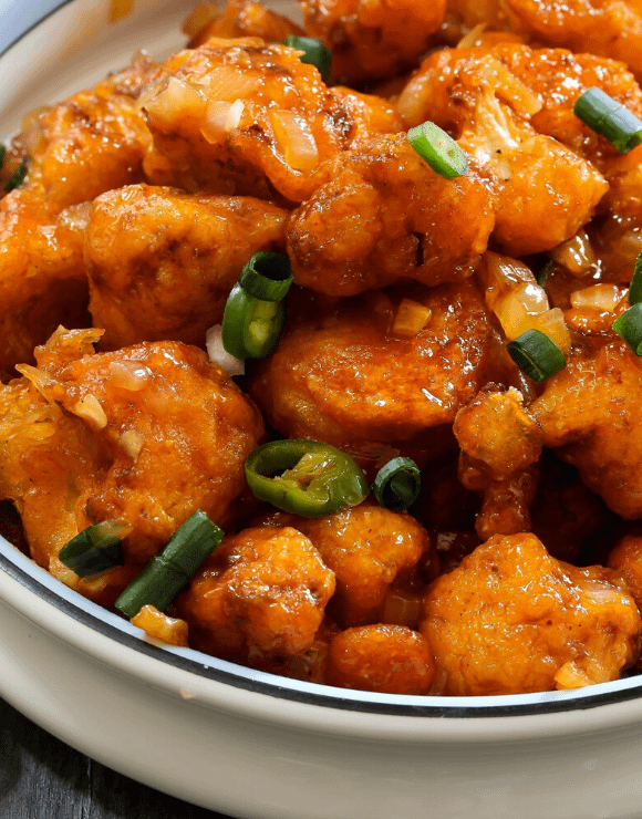 A bowl of air fried Korean cauliflower