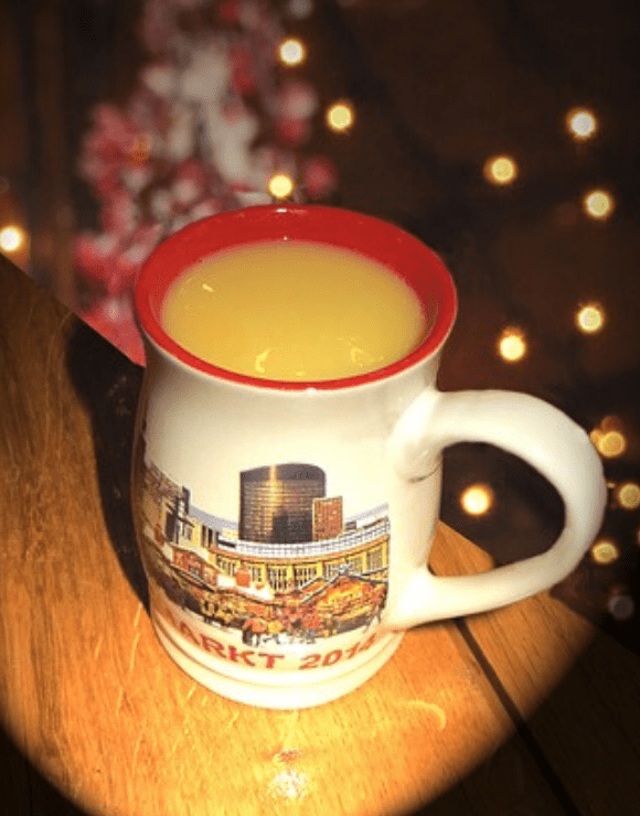 A large coffee mug filled with healthy holiday eggnog