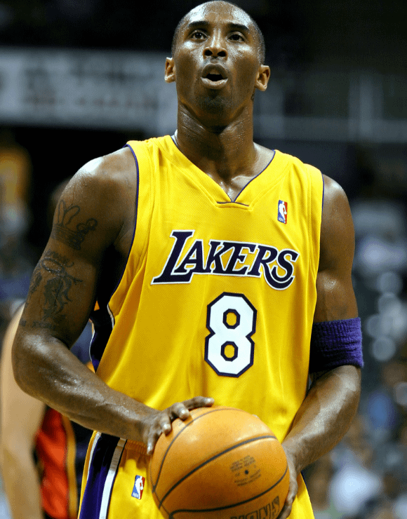 NBA Star Kobe Bryant preparing to shoot a basket