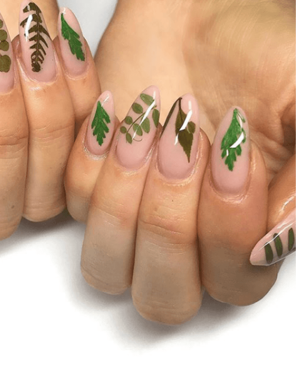 Delicate real-life leaf manicure nails