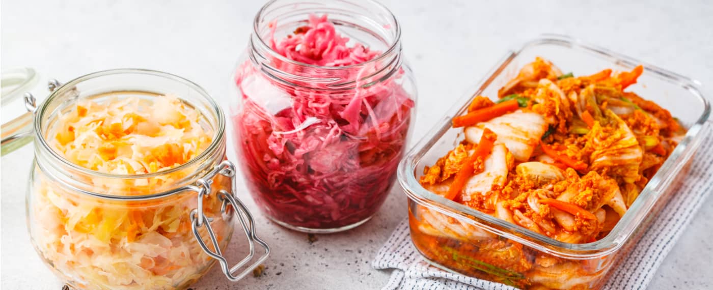 jars of fermented foods perfect for a healthy gut